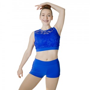 HDW DANCE Shiny Lycra Lace Short Sleeve Tops and Shorts